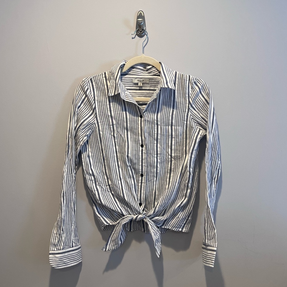 Madewell - Tie Front Top in Blue/White Stripes